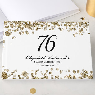 Elegant Minimalist Black and Gold 76th Birthday Guest Book