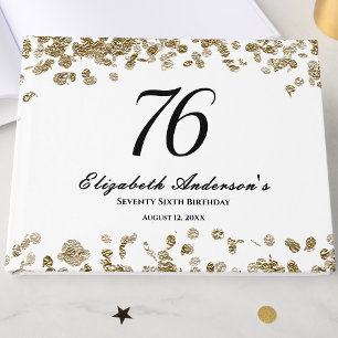 Elegant Minimalist Black and Gold 76th Birthday Guest Book