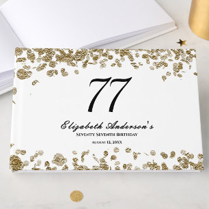 Elegant Minimalist Black and Gold 77th Birthday Guest Book