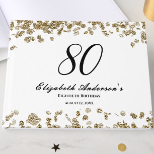 Elegant Minimalist Black and Gold 80th Birthday Guest Book