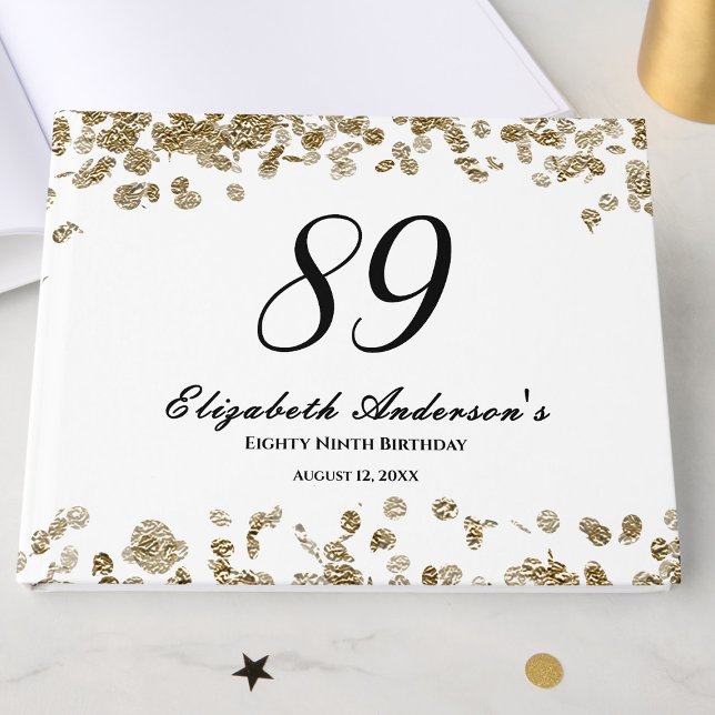 Elegant Minimalist Black and Gold 89th Birthday Guest Book (Creator Uploaded)