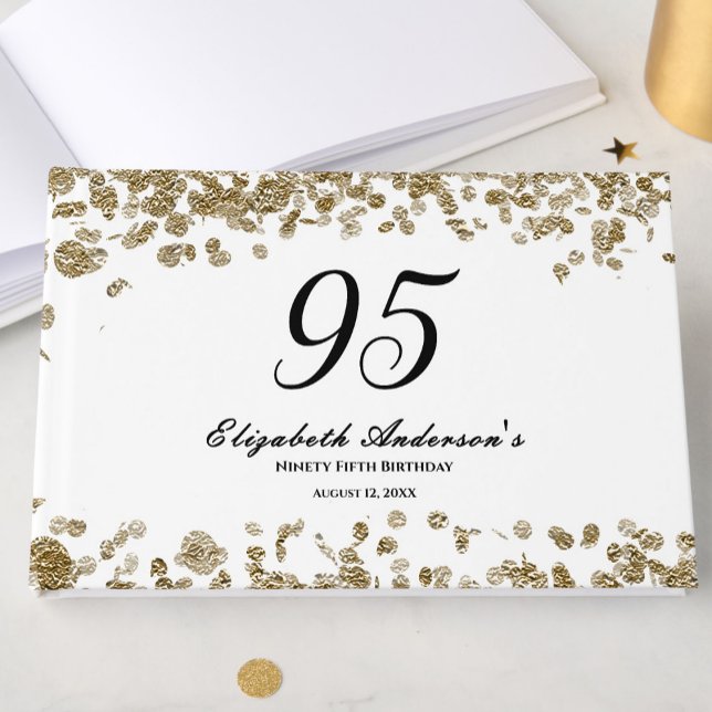 Elegant Minimalist Black and Gold 95th Birthday Guest Book (Creator Uploaded)