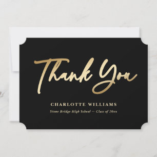 Elegant Minimalist Black and Gold Graduation Thank You Card