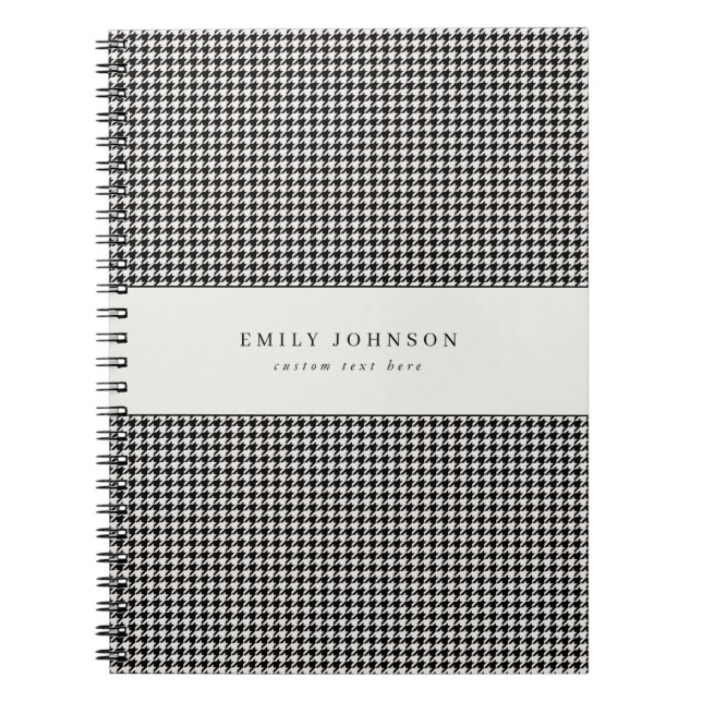 Elegant Minimalist Black and Ivory Houndstooth Notebook (Front)
