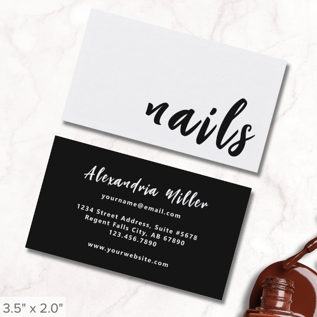 Elegant Minimalist Black and White Nail Salon Business Card (Creator Uploaded)