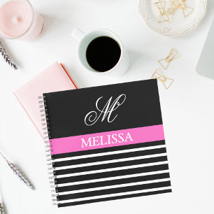 Elegant Minimalist Black and White Pink Ribbon  Notebook