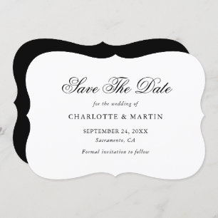 Elegant Minimalist Black and White Script Wedding Save The Date