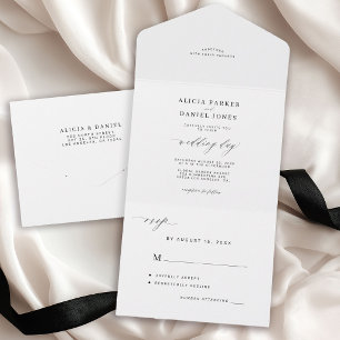 Elegant minimalist black and white simple wedding all in one invitation