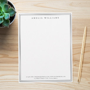 Elegant Minimalist Black and White Two Border Custom Letterhead