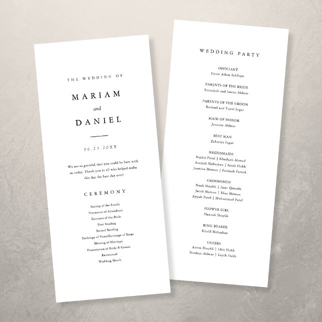 Elegant Minimalist Black and White Wedding Programme (Creator Uploaded)