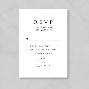 Elegant Minimalist Black And White Wedding RSVP Card