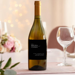 Elegant Minimalist Black and White Wedding Wine Label