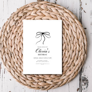 Elegant minimalist black bow birthday  invitation