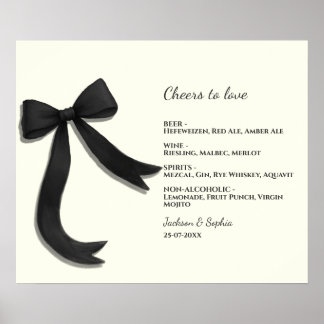Elegant Minimalist Black Bow Simple Elegant Menu Poster