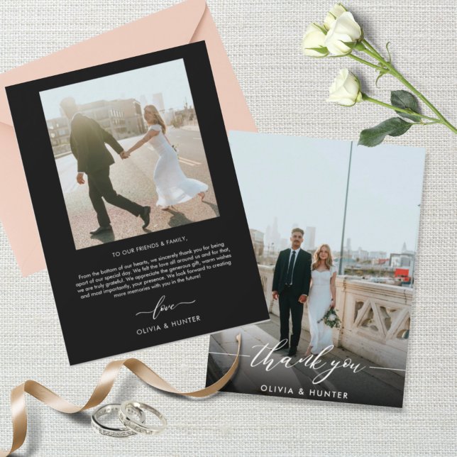 Elegant Minimalist Black Calligraphy Photo  Thank You Card (Creator Uploaded)