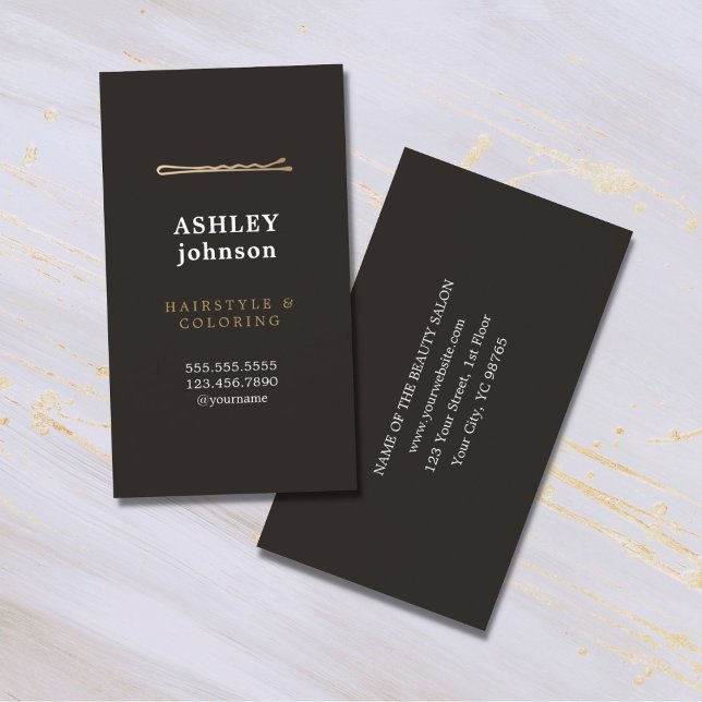 Elegant Minimalist Black Faux Gold Hairdresser Business Card (Creator Uploaded)