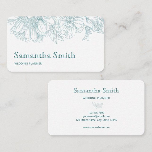 Elegant Minimalist Black Floral Line on White  Business Card (Front/Back)