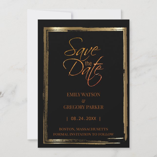 Elegant minimalist black-gold save the date (Front)