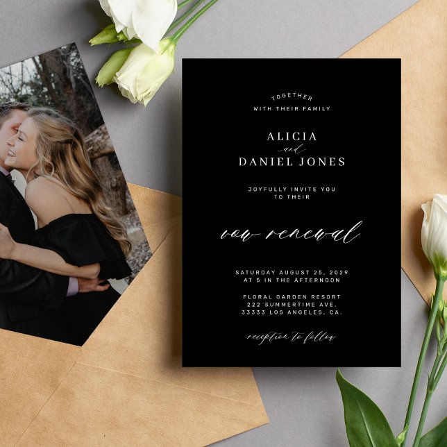 Elegant minimalist black photo vow renewal wedding invitation (Creator Uploaded)