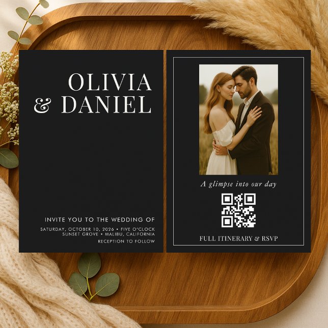 Elegant Minimalist Black Photo Wedding Invitation (Creator Uploaded)