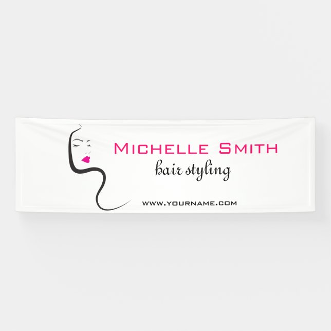 Elegant Minimalist Black Pink Hair Beauty Salon Banner (Horizontal)