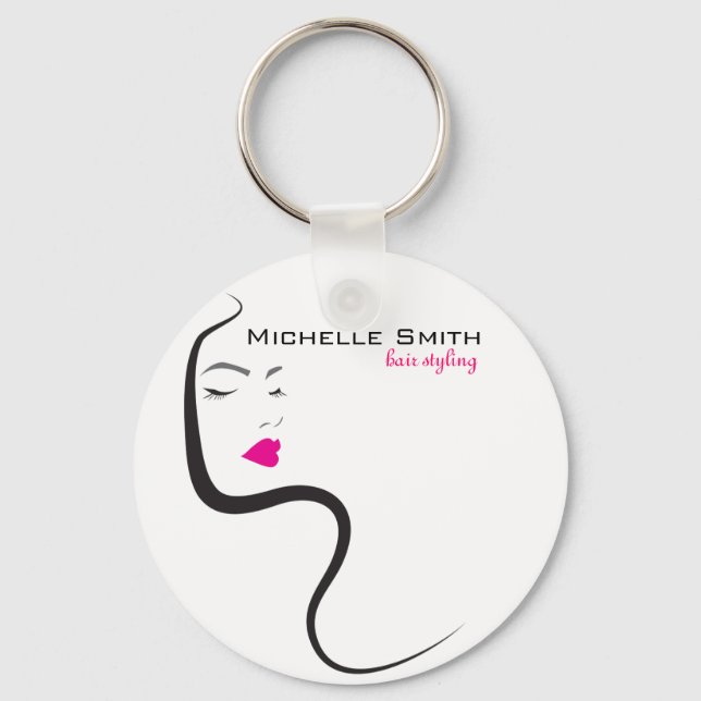 Elegant Minimalist Black Pink Hair Beauty Salon Key Ring (Front)