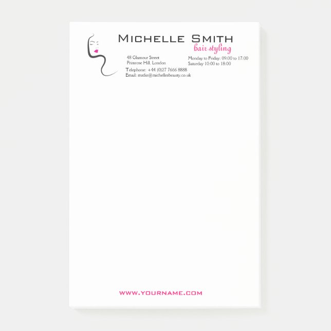 Elegant Minimalist Black Pink Hair Beauty Salon Post-it Notes (Front)