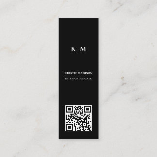 Elegant Minimalist Black Qr code Interior Designer Mini Business Card