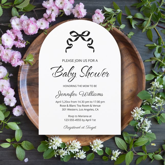 elegant minimalist black ribbon baby shower arch invitation (Creator Uploaded)