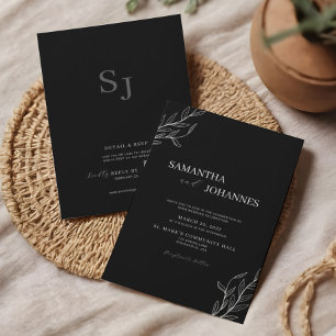 Elegant Minimalist Black Rustic Floral QR Wedding Invitation