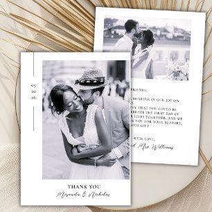 Elegant Minimalist Black Script 2 Photo Wedding Th Thank You Card