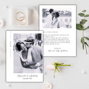 Elegant Minimalist Black Script 2 Photo Wedding Thank You Card