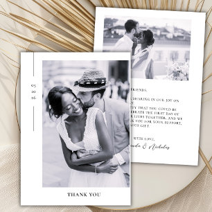 Elegant Minimalist Black Script 2 Photo Wedding Thank You Card