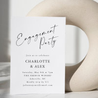 Elegant Minimalist Black Script Engagement Party