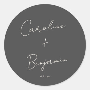 Elegant Minimalist Black Script Wedding Custom Classic Round Sticker