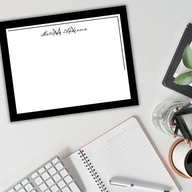 Elegant Minimalist Black Two Border Name Monogram Card (Creator Uploaded)