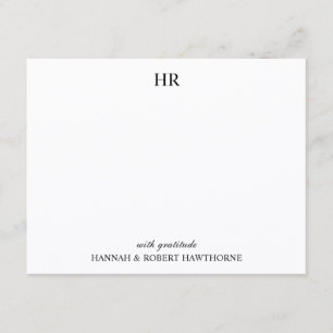 Elegant Minimalist Black Wedding Monogram Thank You Card