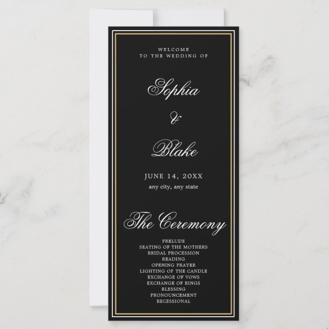 Elegant Minimalist Black Wedding Program (Front)