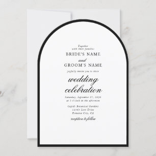 Elegant Minimalist Black White Arch Wedding Invitation
