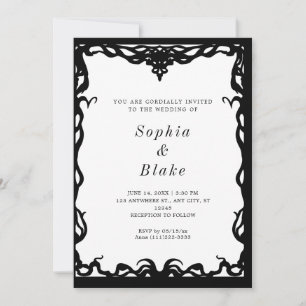 Elegant Minimalist Black & White Art Deco Wedding Invitation