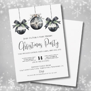Elegant Minimalist Black White Christmas Party Invitation