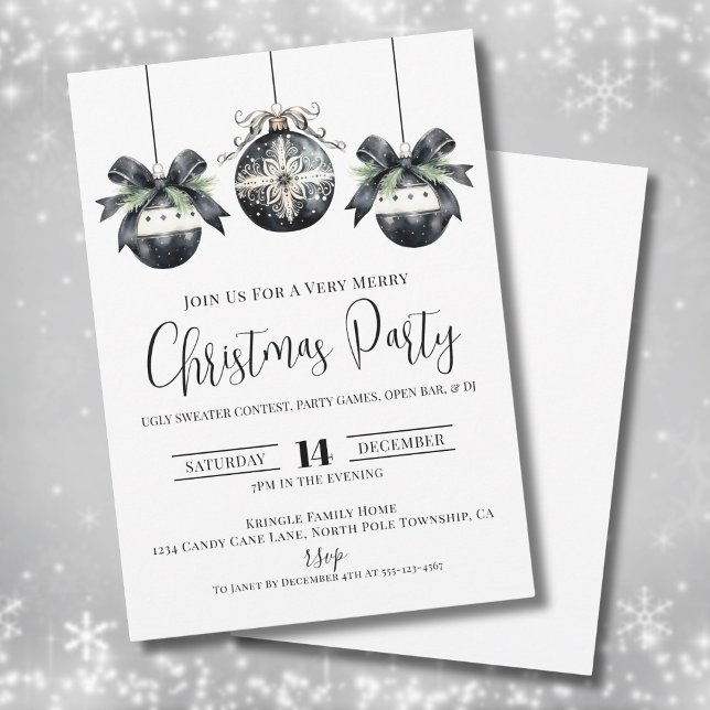 Elegant Minimalist Black White Christmas Party Invitation (Elegant Minimalist Black White Christmas Party Invitation)