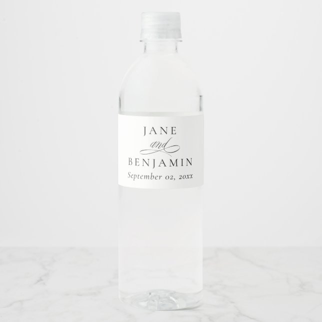 Elegant Minimalist Black & White Fine Art Wedding Water Bottle Label (Front)