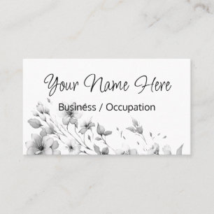 Elegant minimalist black white floral  business card