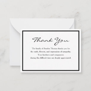 Elegant Minimalist Black & White Funeral Thank You Card