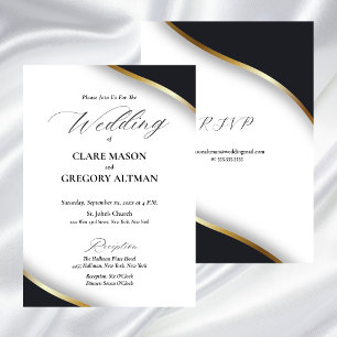 Elegant Minimalist Black White Gold Wedding Invitation