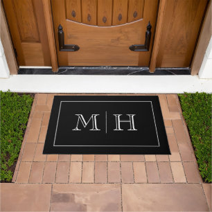 Elegant Minimalist Black White Monogram Doormat