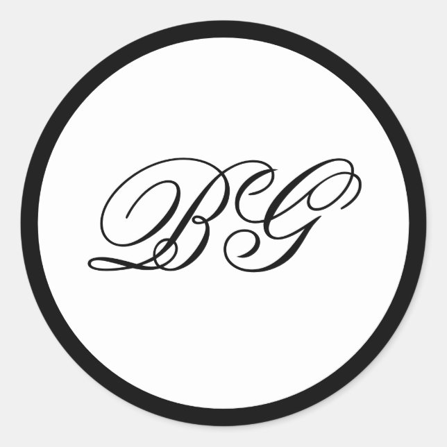 Elegant Minimalist Black White Monogram Wedding Classic Round Sticker (Front)