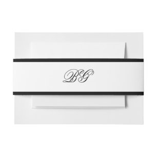 Elegant Minimalist Black White Monogram Wedding Invitation Belly Band