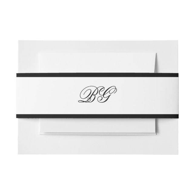 Elegant Minimalist Black White Monogram Wedding Invitation Belly Band (Front Example)